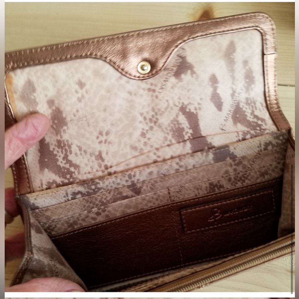 B. Makowsky Metallic Bronze Leather Wallet - Picture 4 of 7
